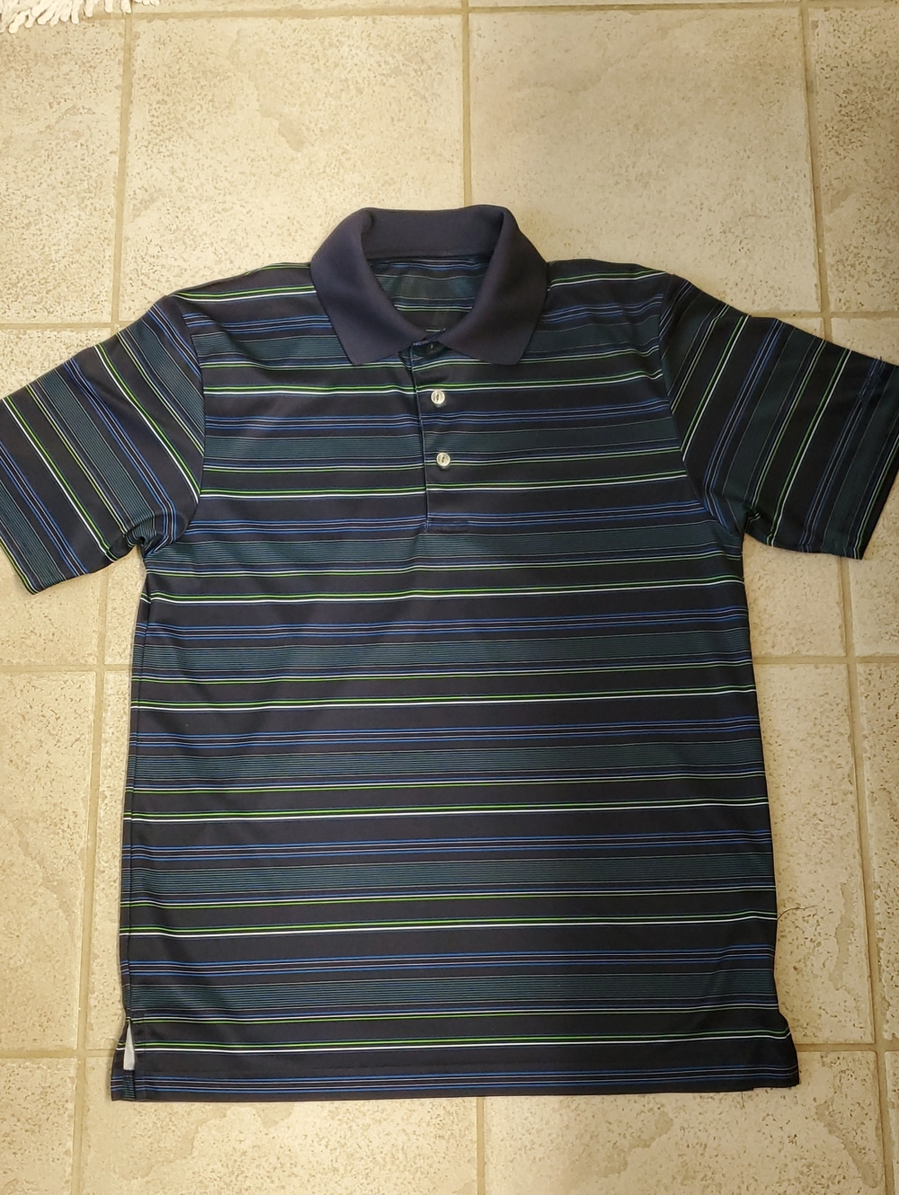 Men's Navy Polo with Blue and Green Stripes